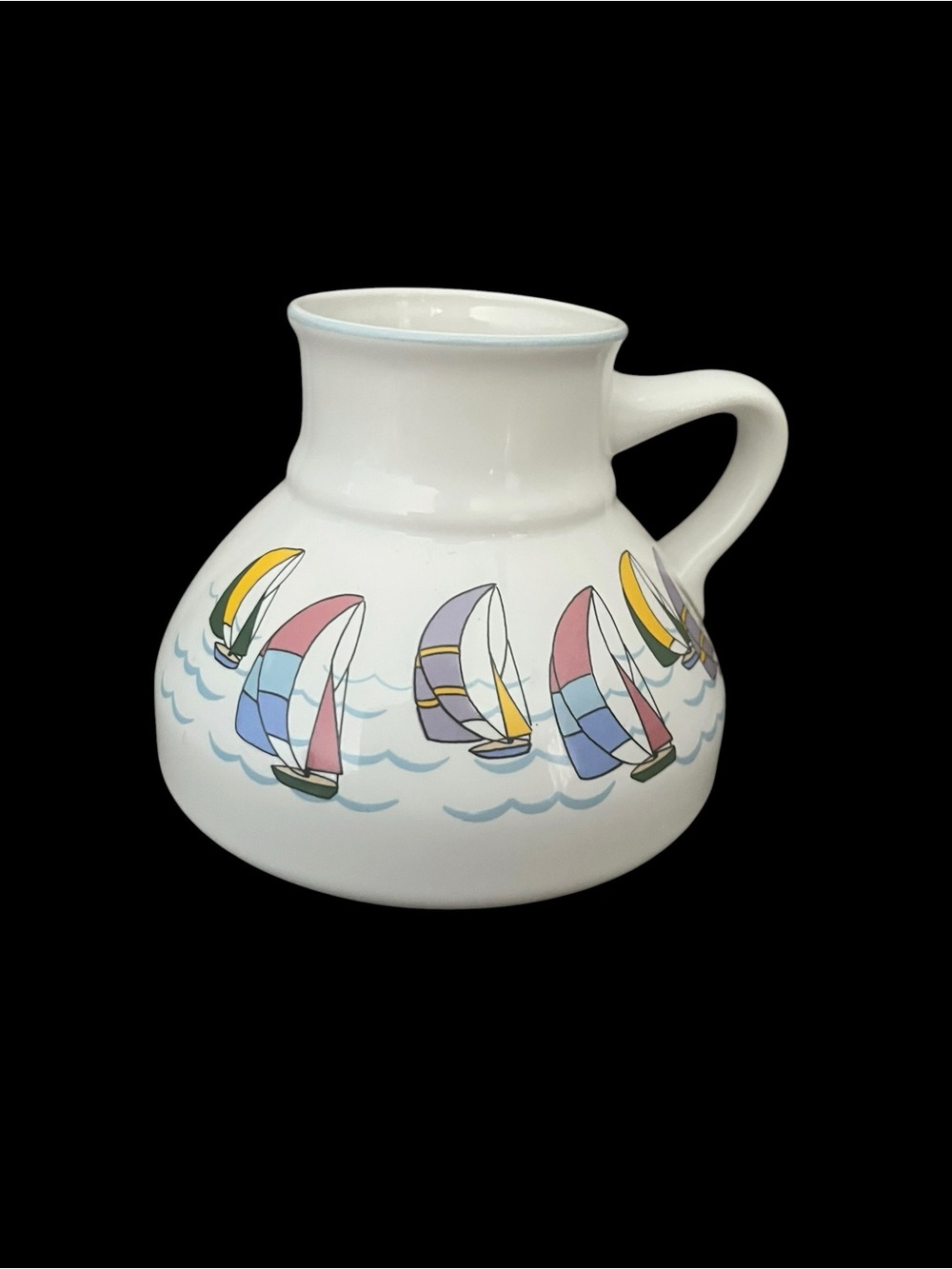 Vintage “Smooth Sailing” Ceramic Mug Wide Based No Spill Sailboats Waves Japan